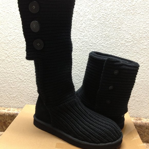 UGG CLASSIC CARDY TRIPLET KNIT BLACK BOOT US 8 - Picture 1 of 3